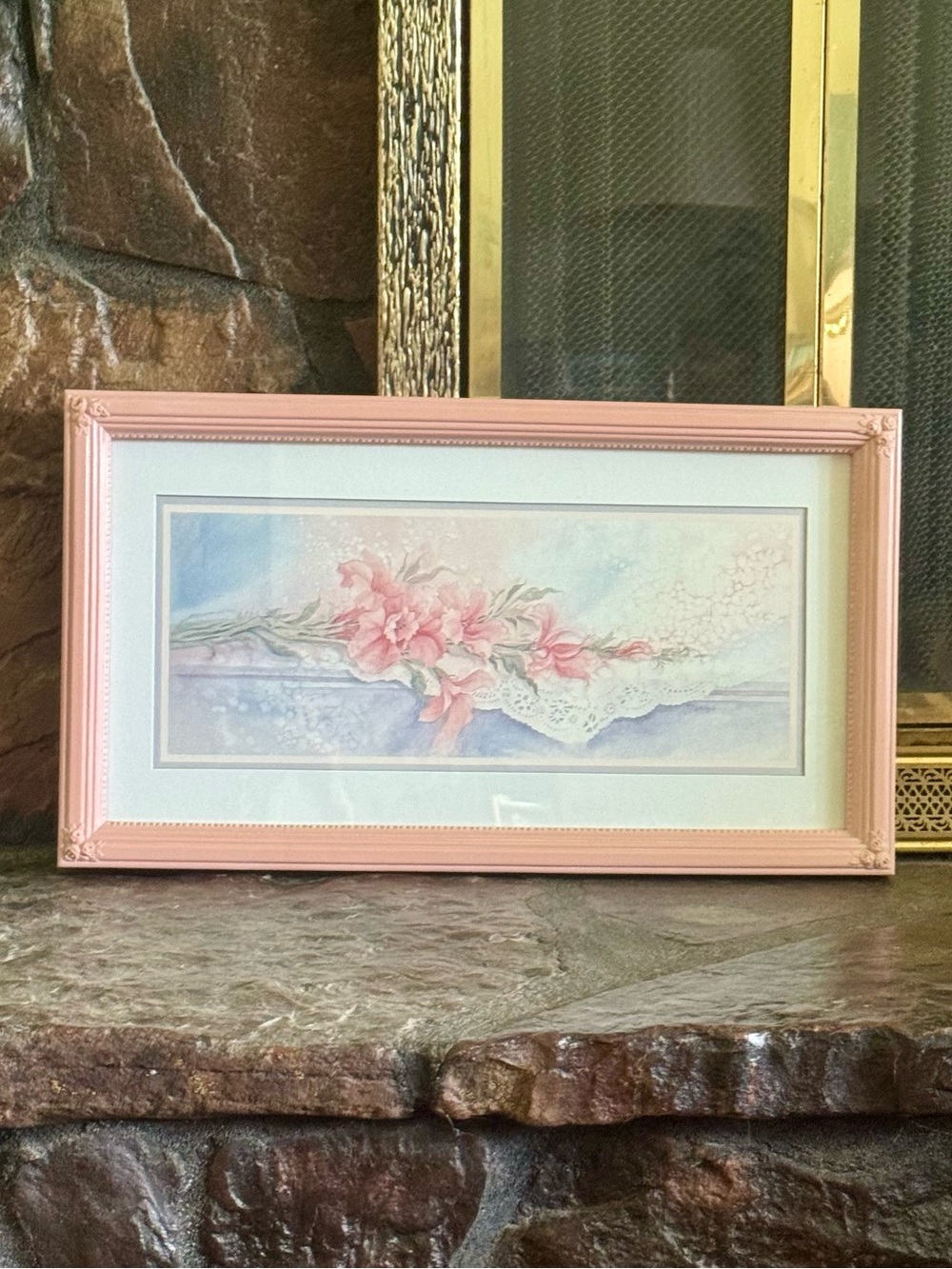 Vintage Home Interiors Margie Whittington Pink Floral Watercolor Framed Art